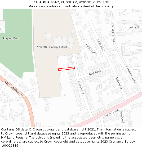 41, ALPHA ROAD, CHOBHAM, WOKING, GU24 8NE: Location map and indicative extent of plot