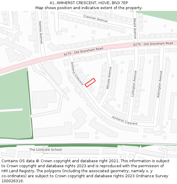 41, AMHERST CRESCENT, HOVE, BN3 7EP: Location map and indicative extent of plot