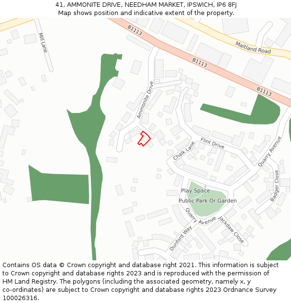 41, AMMONITE DRIVE, NEEDHAM MARKET, IPSWICH, IP6 8FJ: Location map and indicative extent of plot