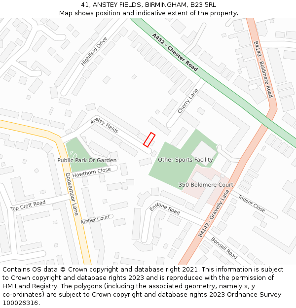 41, ANSTEY FIELDS, BIRMINGHAM, B23 5RL: Location map and indicative extent of plot