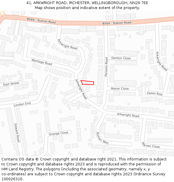 41, ARKWRIGHT ROAD, IRCHESTER, WELLINGBOROUGH, NN29 7EE: Location map and indicative extent of plot