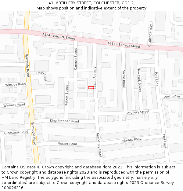 41, ARTILLERY STREET, COLCHESTER, CO1 2JJ: Location map and indicative extent of plot