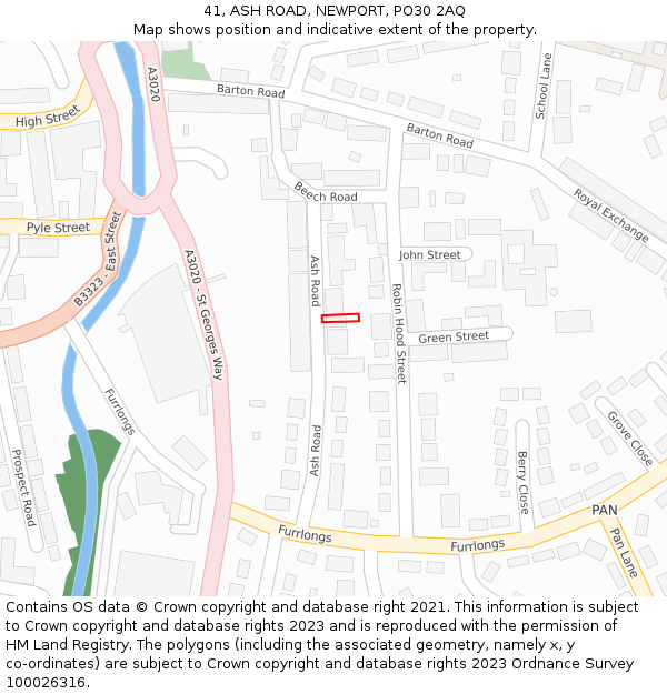 41, ASH ROAD, NEWPORT, PO30 2AQ: Location map and indicative extent of plot