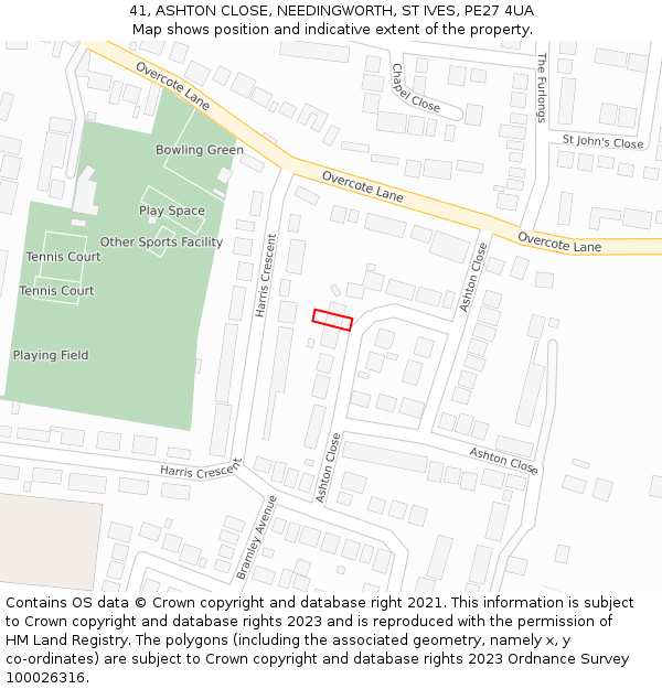 41, ASHTON CLOSE, NEEDINGWORTH, ST IVES, PE27 4UA: Location map and indicative extent of plot