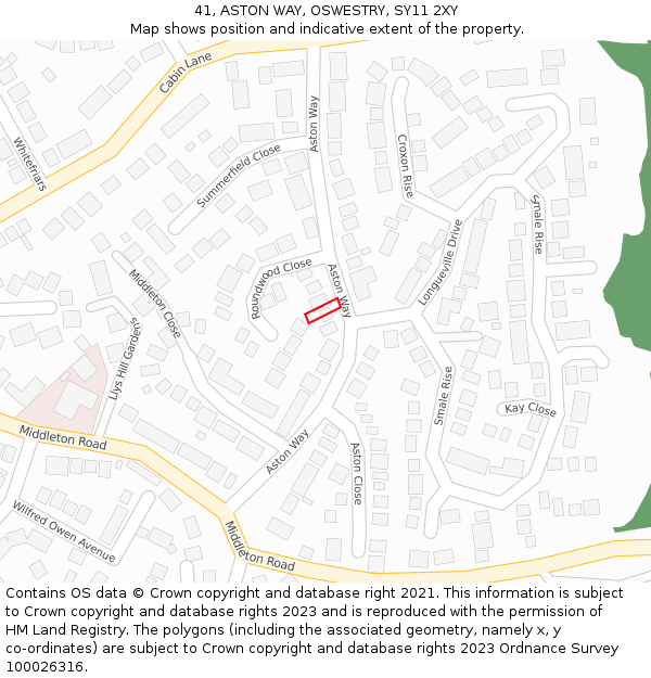 41, ASTON WAY, OSWESTRY, SY11 2XY: Location map and indicative extent of plot