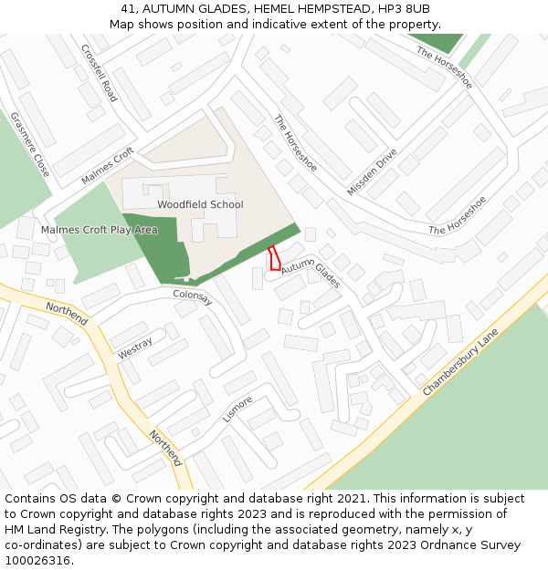 41, AUTUMN GLADES, HEMEL HEMPSTEAD, HP3 8UB: Location map and indicative extent of plot