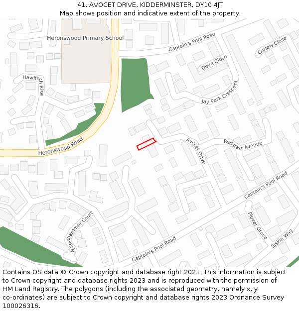 41, AVOCET DRIVE, KIDDERMINSTER, DY10 4JT: Location map and indicative extent of plot