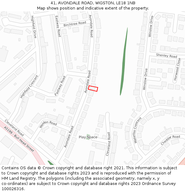 41, AVONDALE ROAD, WIGSTON, LE18 1NB: Location map and indicative extent of plot