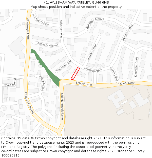 41, AYLESHAM WAY, YATELEY, GU46 6NS: Location map and indicative extent of plot