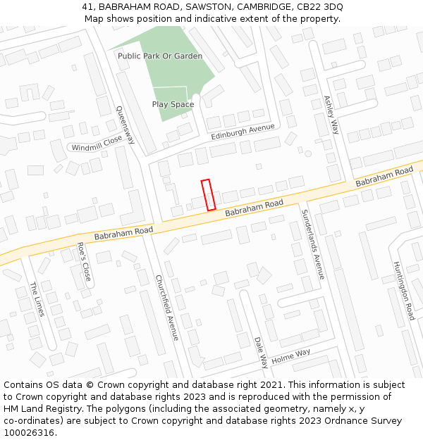 41, BABRAHAM ROAD, SAWSTON, CAMBRIDGE, CB22 3DQ: Location map and indicative extent of plot