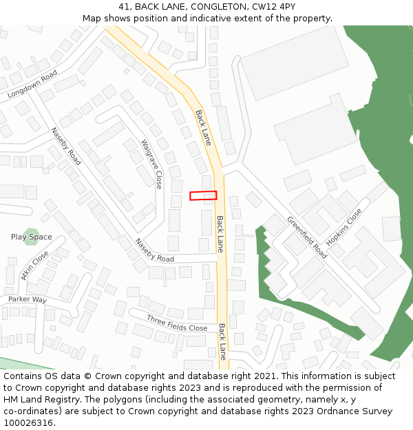 41, BACK LANE, CONGLETON, CW12 4PY: Location map and indicative extent of plot