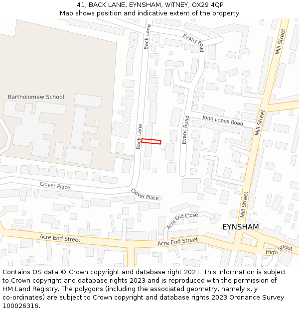 41, BACK LANE, EYNSHAM, WITNEY, OX29 4QP: Location map and indicative extent of plot