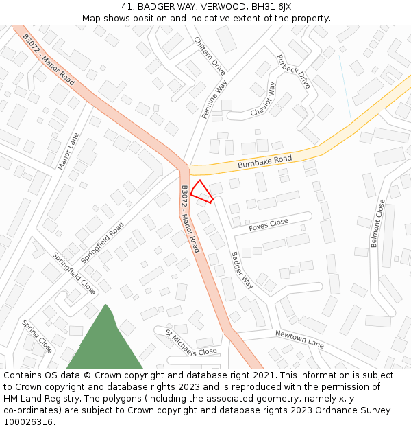 41, BADGER WAY, VERWOOD, BH31 6JX: Location map and indicative extent of plot