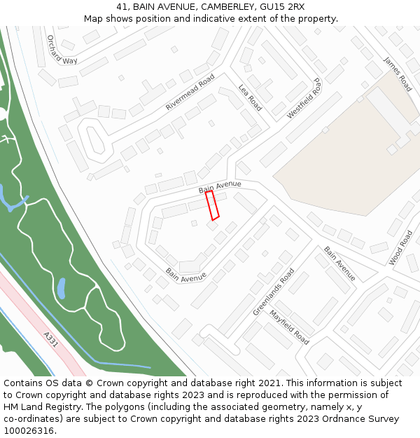 41, BAIN AVENUE, CAMBERLEY, GU15 2RX: Location map and indicative extent of plot