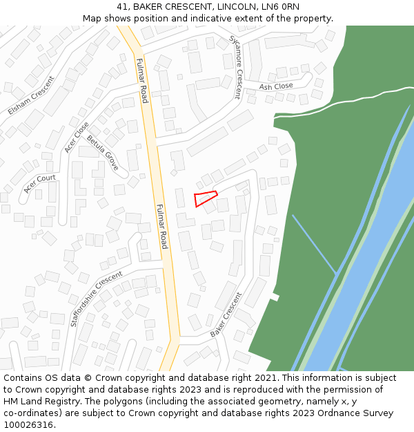 41, BAKER CRESCENT, LINCOLN, LN6 0RN: Location map and indicative extent of plot