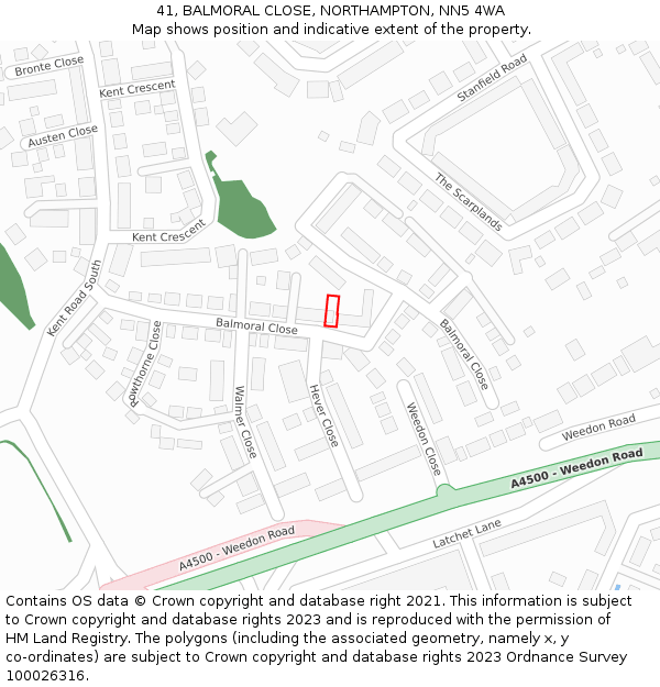 41, BALMORAL CLOSE, NORTHAMPTON, NN5 4WA: Location map and indicative extent of plot