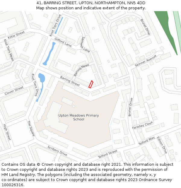 41, BARRING STREET, UPTON, NORTHAMPTON, NN5 4DD: Location map and indicative extent of plot