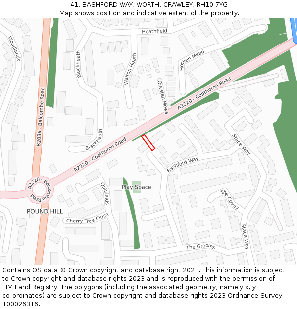 41, BASHFORD WAY, WORTH, CRAWLEY, RH10 7YG: Location map and indicative extent of plot