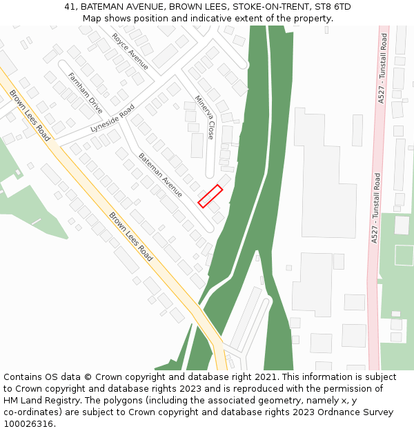 41, BATEMAN AVENUE, BROWN LEES, STOKE-ON-TRENT, ST8 6TD: Location map and indicative extent of plot