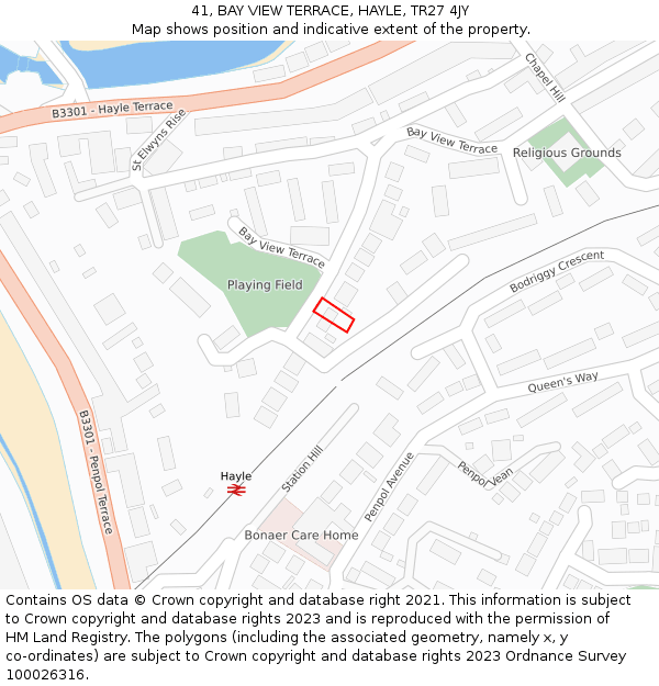 41, BAY VIEW TERRACE, HAYLE, TR27 4JY: Location map and indicative extent of plot