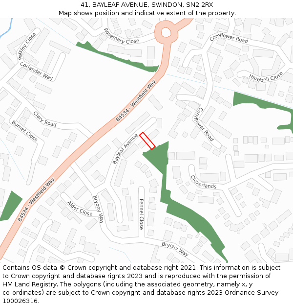 41, BAYLEAF AVENUE, SWINDON, SN2 2RX: Location map and indicative extent of plot