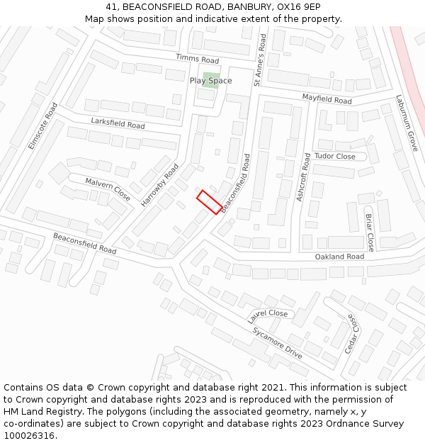 41, BEACONSFIELD ROAD, BANBURY, OX16 9EP: Location map and indicative extent of plot