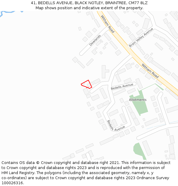 41, BEDELLS AVENUE, BLACK NOTLEY, BRAINTREE, CM77 8LZ: Location map and indicative extent of plot