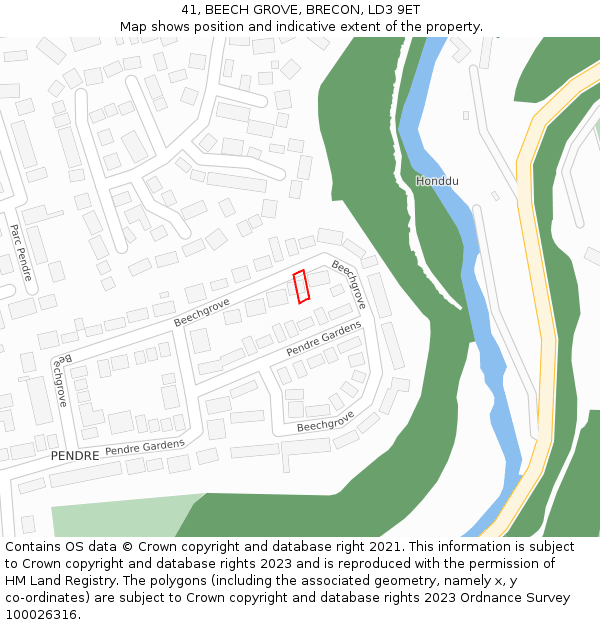 41, BEECH GROVE, BRECON, LD3 9ET: Location map and indicative extent of plot