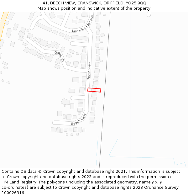 41, BEECH VIEW, CRANSWICK, DRIFFIELD, YO25 9QQ: Location map and indicative extent of plot