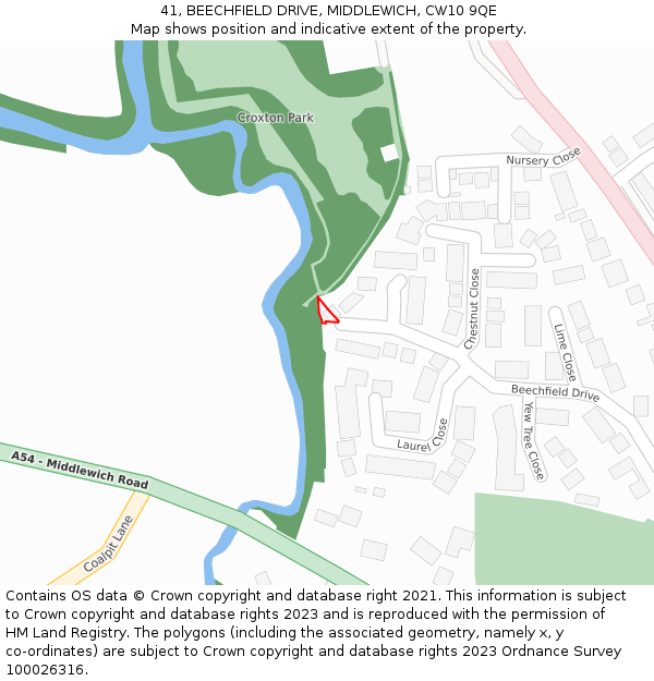 41, BEECHFIELD DRIVE, MIDDLEWICH, CW10 9QE: Location map and indicative extent of plot