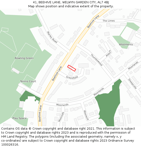 41, BEEHIVE LANE, WELWYN GARDEN CITY, AL7 4BJ: Location map and indicative extent of plot