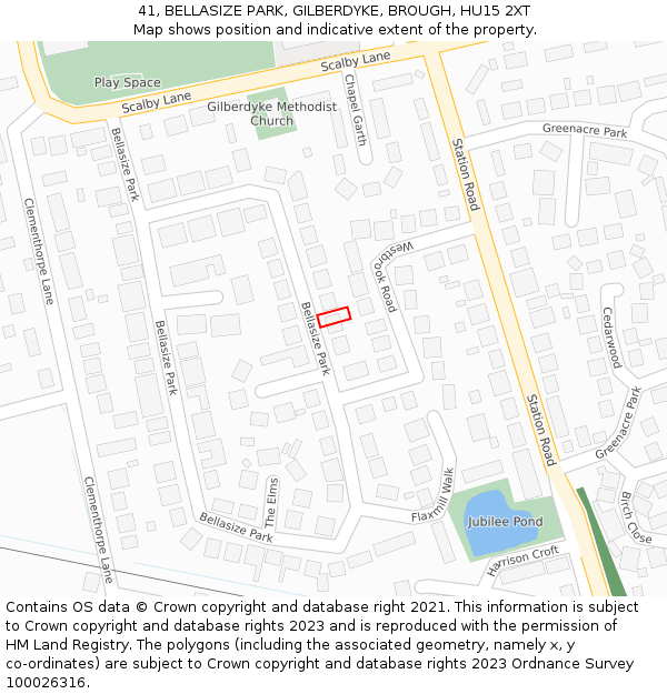 41, BELLASIZE PARK, GILBERDYKE, BROUGH, HU15 2XT: Location map and indicative extent of plot