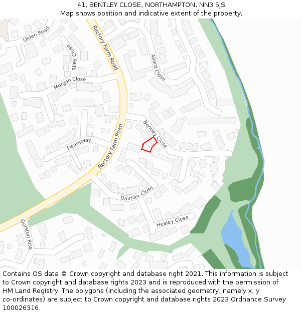41, BENTLEY CLOSE, NORTHAMPTON, NN3 5JS: Location map and indicative extent of plot