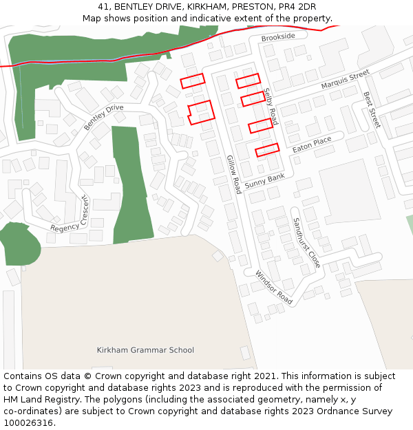 41, BENTLEY DRIVE, KIRKHAM, PRESTON, PR4 2DR: Location map and indicative extent of plot
