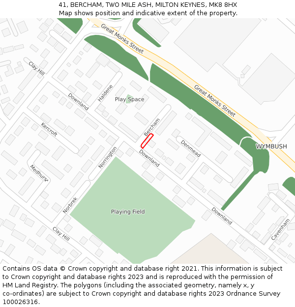 41, BERCHAM, TWO MILE ASH, MILTON KEYNES, MK8 8HX: Location map and indicative extent of plot