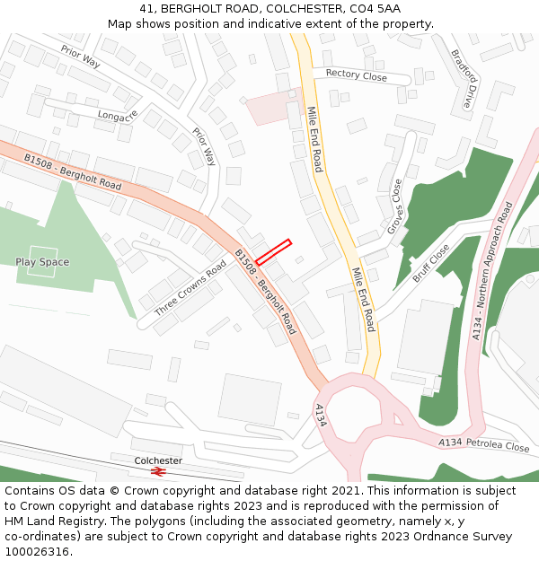 41, BERGHOLT ROAD, COLCHESTER, CO4 5AA: Location map and indicative extent of plot