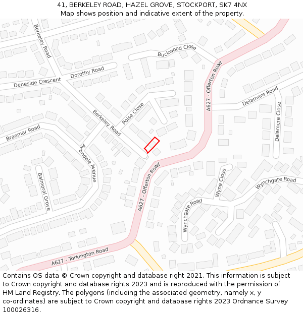 41, BERKELEY ROAD, HAZEL GROVE, STOCKPORT, SK7 4NX: Location map and indicative extent of plot