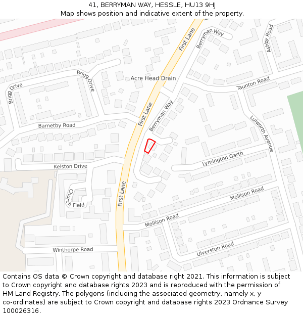 41, BERRYMAN WAY, HESSLE, HU13 9HJ: Location map and indicative extent of plot