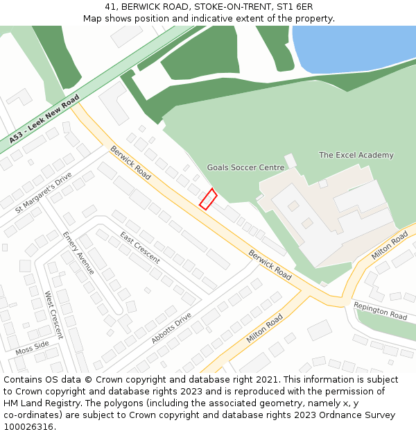 41, BERWICK ROAD, STOKE-ON-TRENT, ST1 6ER: Location map and indicative extent of plot