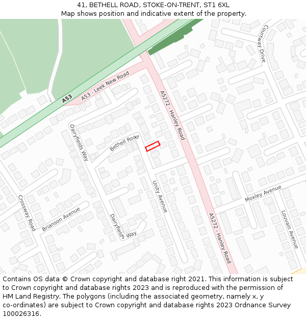 41, BETHELL ROAD, STOKE-ON-TRENT, ST1 6XL: Location map and indicative extent of plot