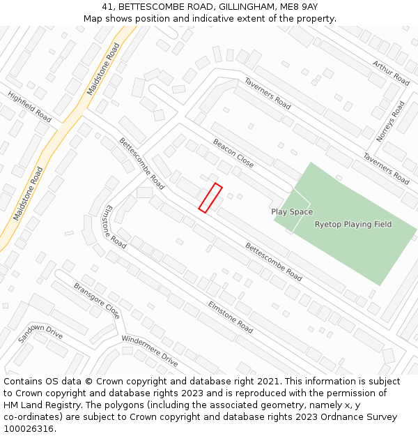 41, BETTESCOMBE ROAD, GILLINGHAM, ME8 9AY: Location map and indicative extent of plot