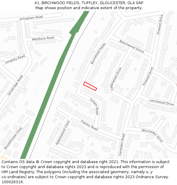 41, BIRCHWOOD FIELDS, TUFFLEY, GLOUCESTER, GL4 0AP: Location map and indicative extent of plot