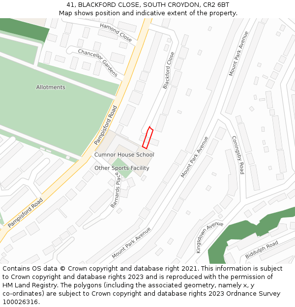 41, BLACKFORD CLOSE, SOUTH CROYDON, CR2 6BT: Location map and indicative extent of plot