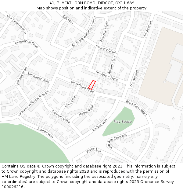 41, BLACKTHORN ROAD, DIDCOT, OX11 6AY: Location map and indicative extent of plot