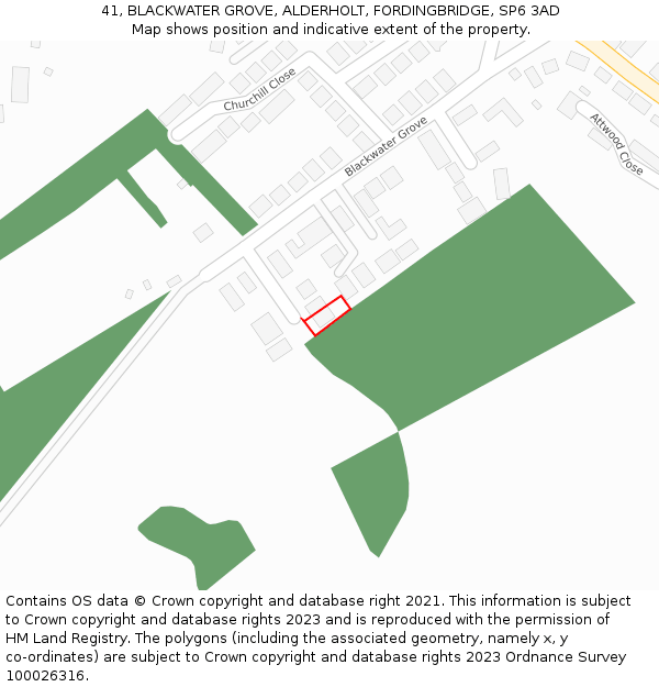 41, BLACKWATER GROVE, ALDERHOLT, FORDINGBRIDGE, SP6 3AD: Location map and indicative extent of plot