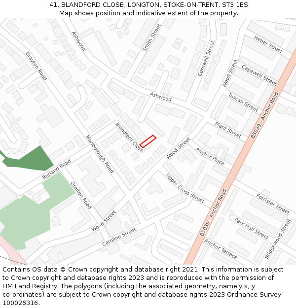 41, BLANDFORD CLOSE, LONGTON, STOKE-ON-TRENT, ST3 1ES: Location map and indicative extent of plot