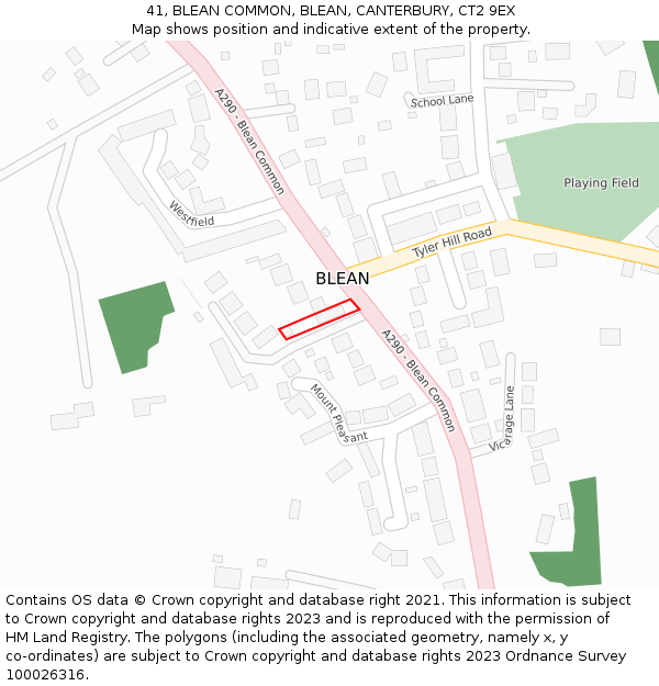 41, BLEAN COMMON, BLEAN, CANTERBURY, CT2 9EX: Location map and indicative extent of plot