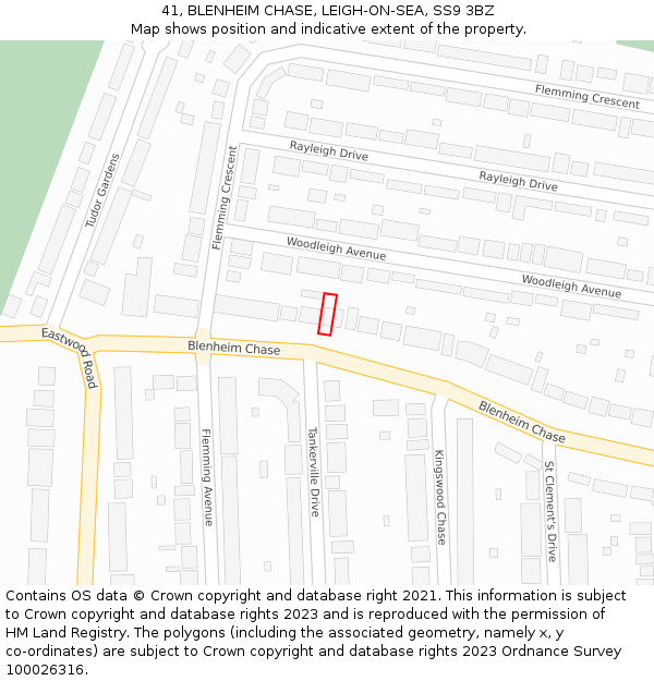 41, BLENHEIM CHASE, LEIGH-ON-SEA, SS9 3BZ: Location map and indicative extent of plot