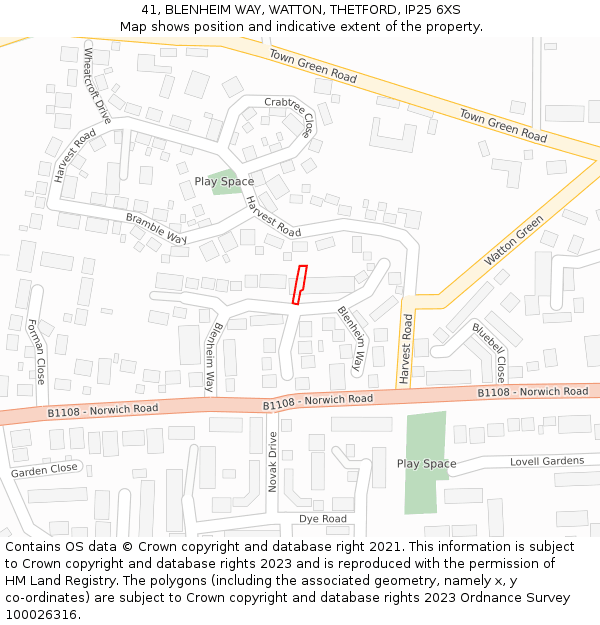 41, BLENHEIM WAY, WATTON, THETFORD, IP25 6XS: Location map and indicative extent of plot