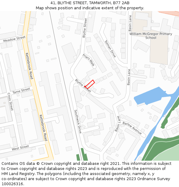 41, BLYTHE STREET, TAMWORTH, B77 2AB: Location map and indicative extent of plot